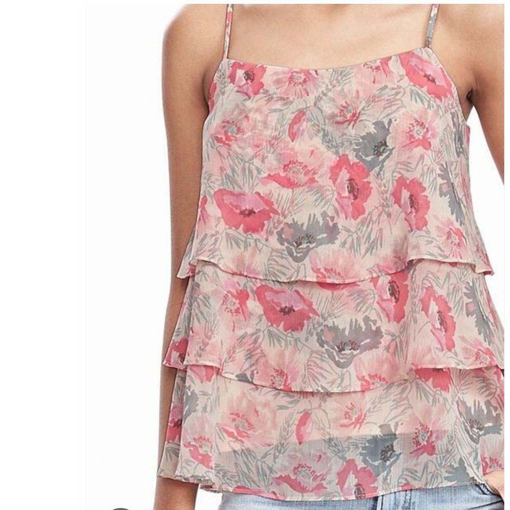 Banana Republic Womens‎ Small Pink Floral Chiffon Tiered Ruffle Camisole Top